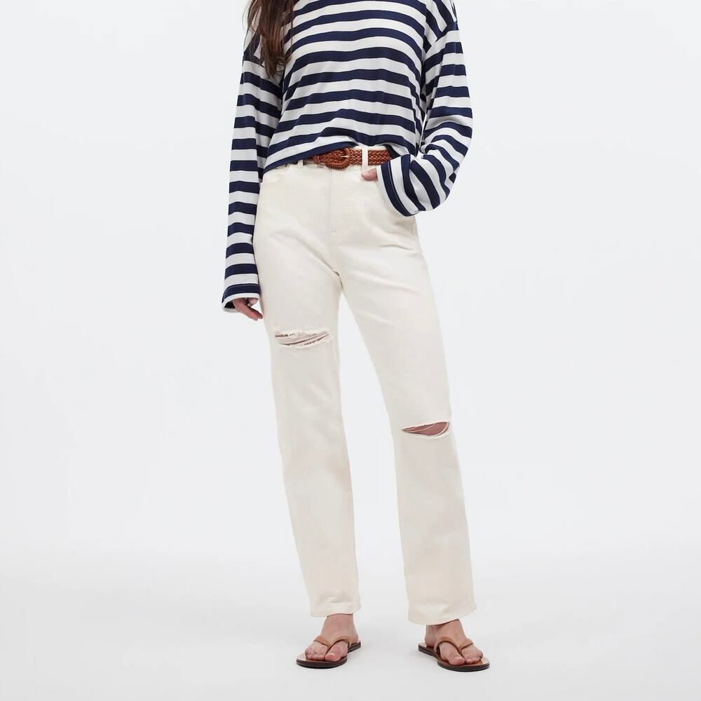 NWT Madewell The '90s Straight Leg Ripped Jean High Rise Tile White Size 25